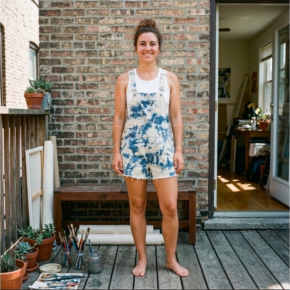 No Boundaries Tie Dye Denim Shortalls Blue White Raw Hem Small 3 - 5